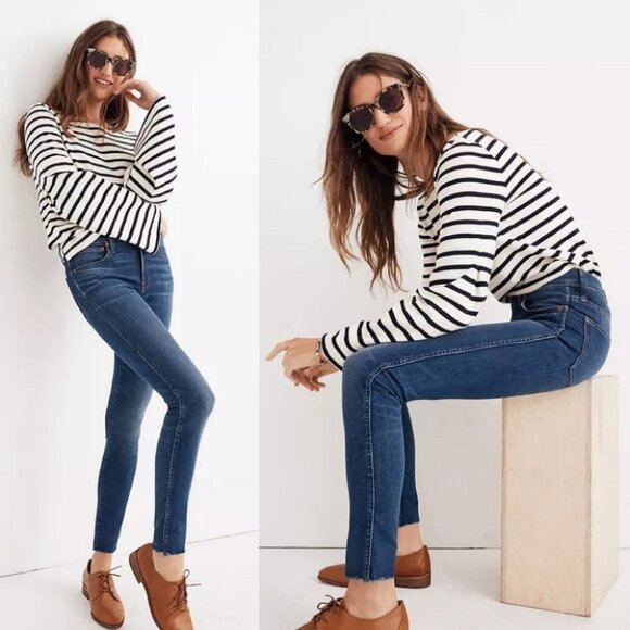 Madewell Petite 9" High Rise Skinny Jeans Paloma Raw‎ Hem Size 24 Premium Denim - Picture 1 of 10